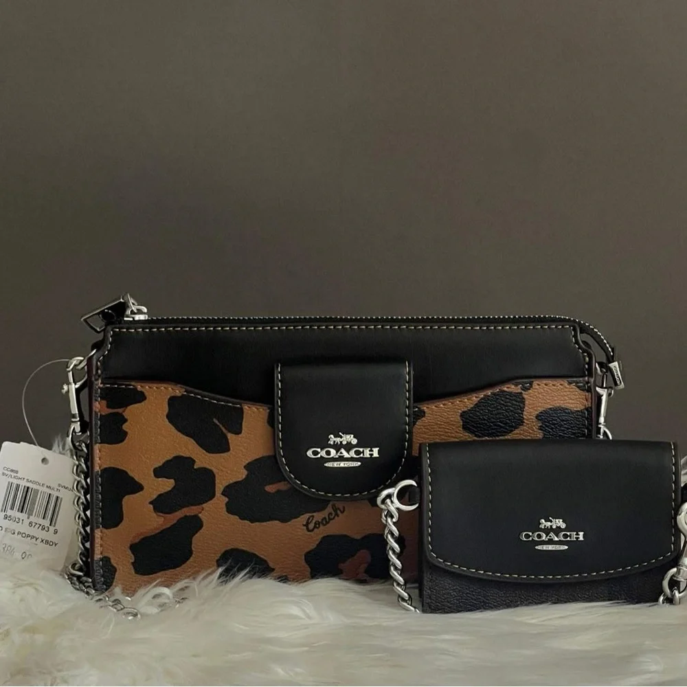 CC868 - Coach Poppy Crossbody with Card Case with Leopard Print and Sig Canvas - Picture 1 of 16